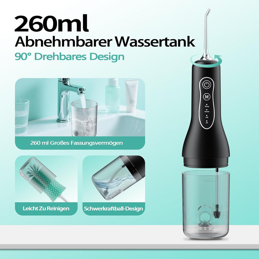 Munddusche Kabellos Elektrischer, Munddusche Testsieger 2025, 40 Tage Laufzeit, IPX7 Wasserdicht, 4