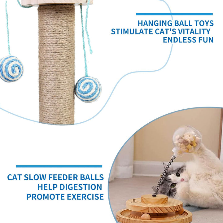 Marchul 4-in-1 interaktives Katzenspielzeug, natürlicher Sisal-Kratzbaum mit hängenden Bällen, Katze