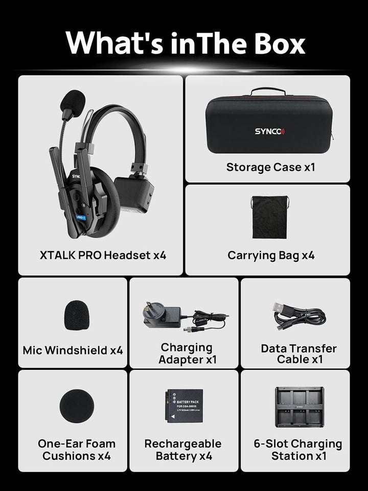 SYNCO XTALK XPRO4 Dual-Antenna Wireless Intercom Headset (4 PCS), XPRO4