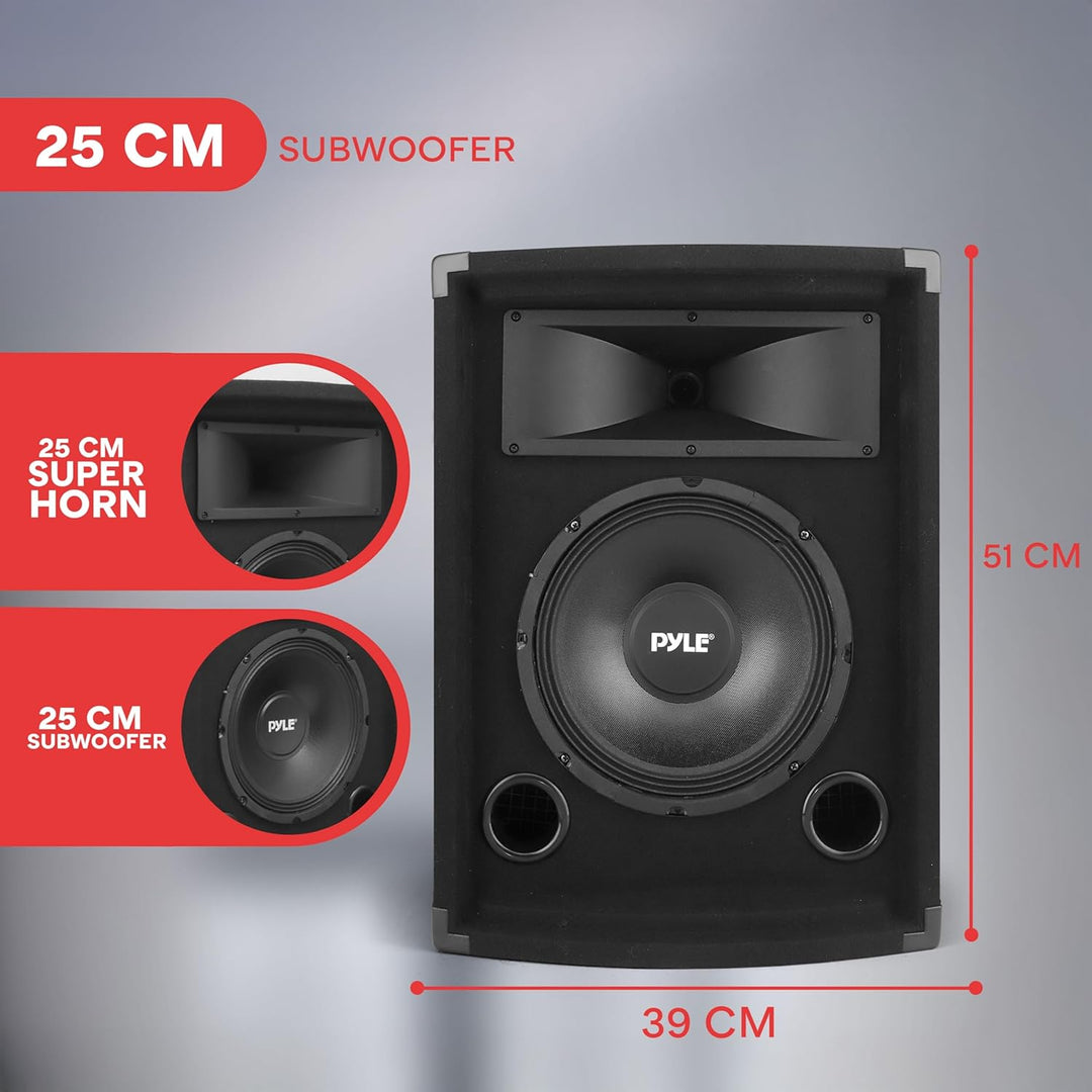 PylePro 500W Lautsprecher Passiv mit 10" Subwoofer – 2-Wege Soundsystem für Auto, DJ, Bühne & Heimki