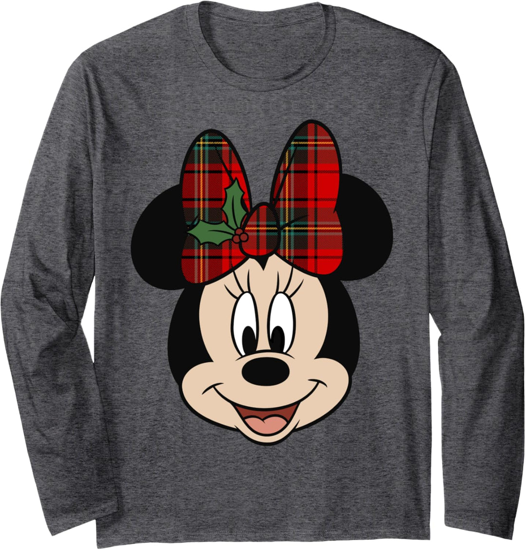 Disney Mickey And Friends Christmas Minnie Plaid Bow Langarmshirt