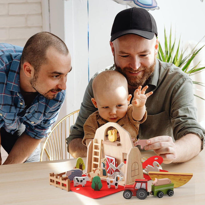 Youuys Holzspielzeug Baby Bauernhof Tiere Spielzeug Set Faltbar, Montessori Spielzeug, Bauernhof Pre