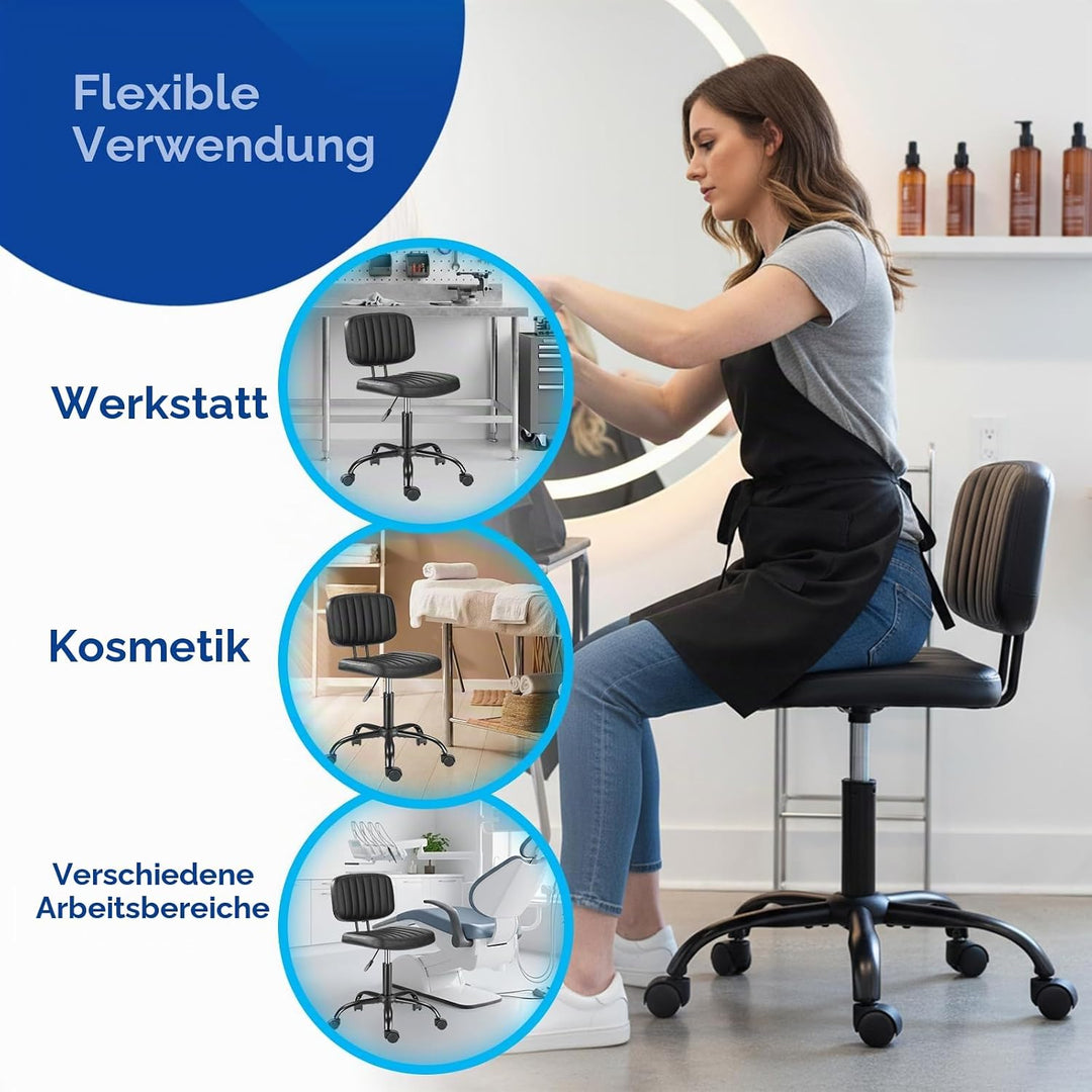 Ergonomischer Rollhocker mit Rückenlehne Arbeitshocker Drehhocker Rollhocker 360° drehbar Höhenverst