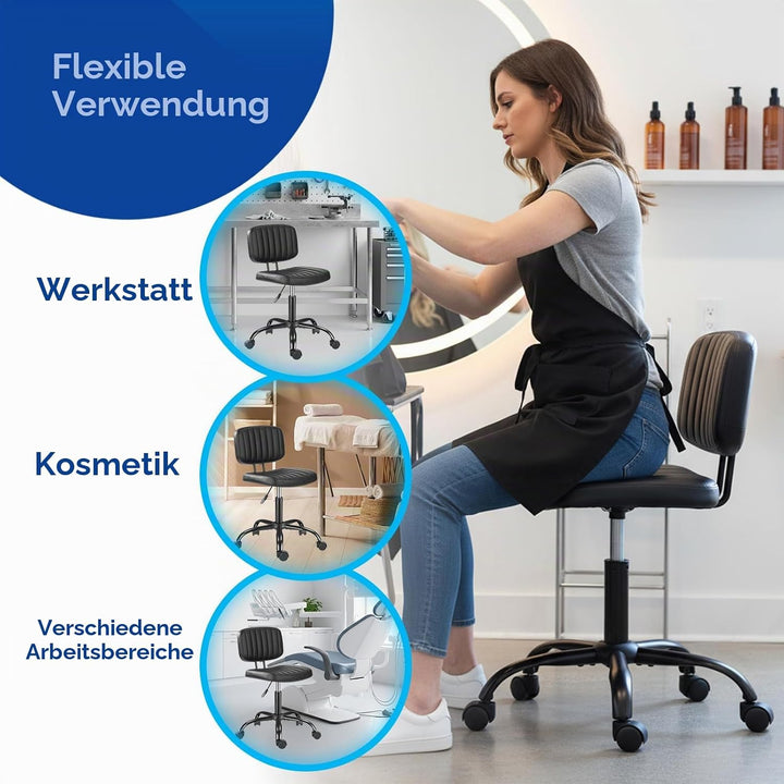 Ergonomischer Rollhocker mit Rückenlehne Arbeitshocker Drehhocker Rollhocker 360° drehbar Höhenverst