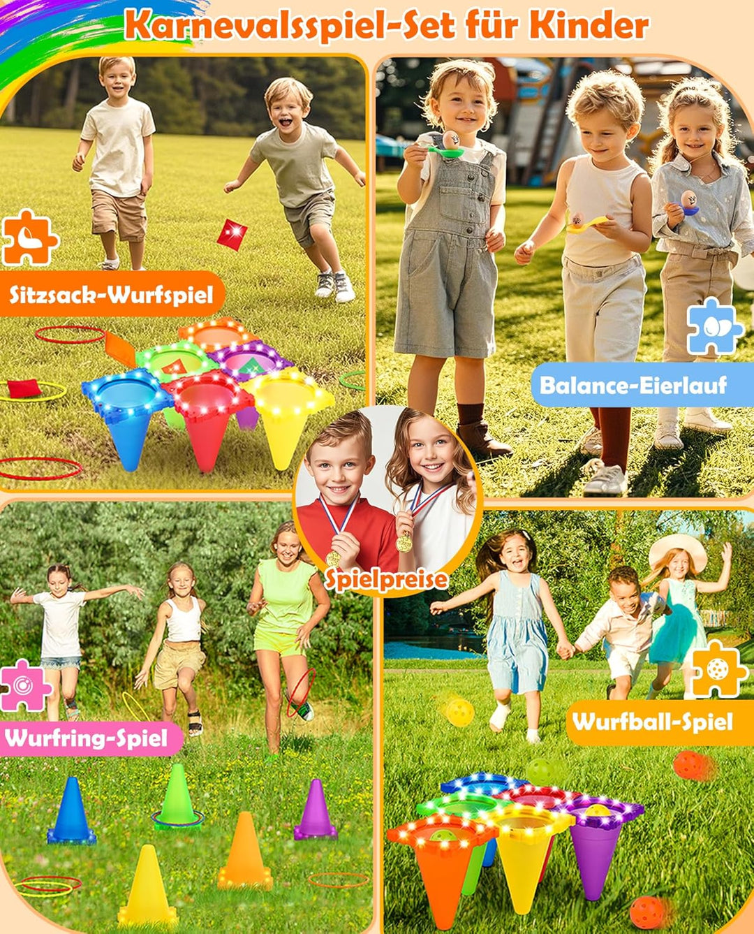 Eocolz Light Up Pylonen Kinder Outdoor Spiele Wurfspiel Cornhole Spiel Outdoor Gartenspielzeug Ringw