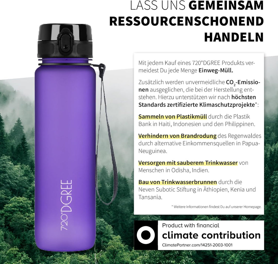 720°DGREE Trinkflasche 650ml “uberBottle“ softTouch +Sieb - BPA-Frei - Wasserflasche auslaufsicher f