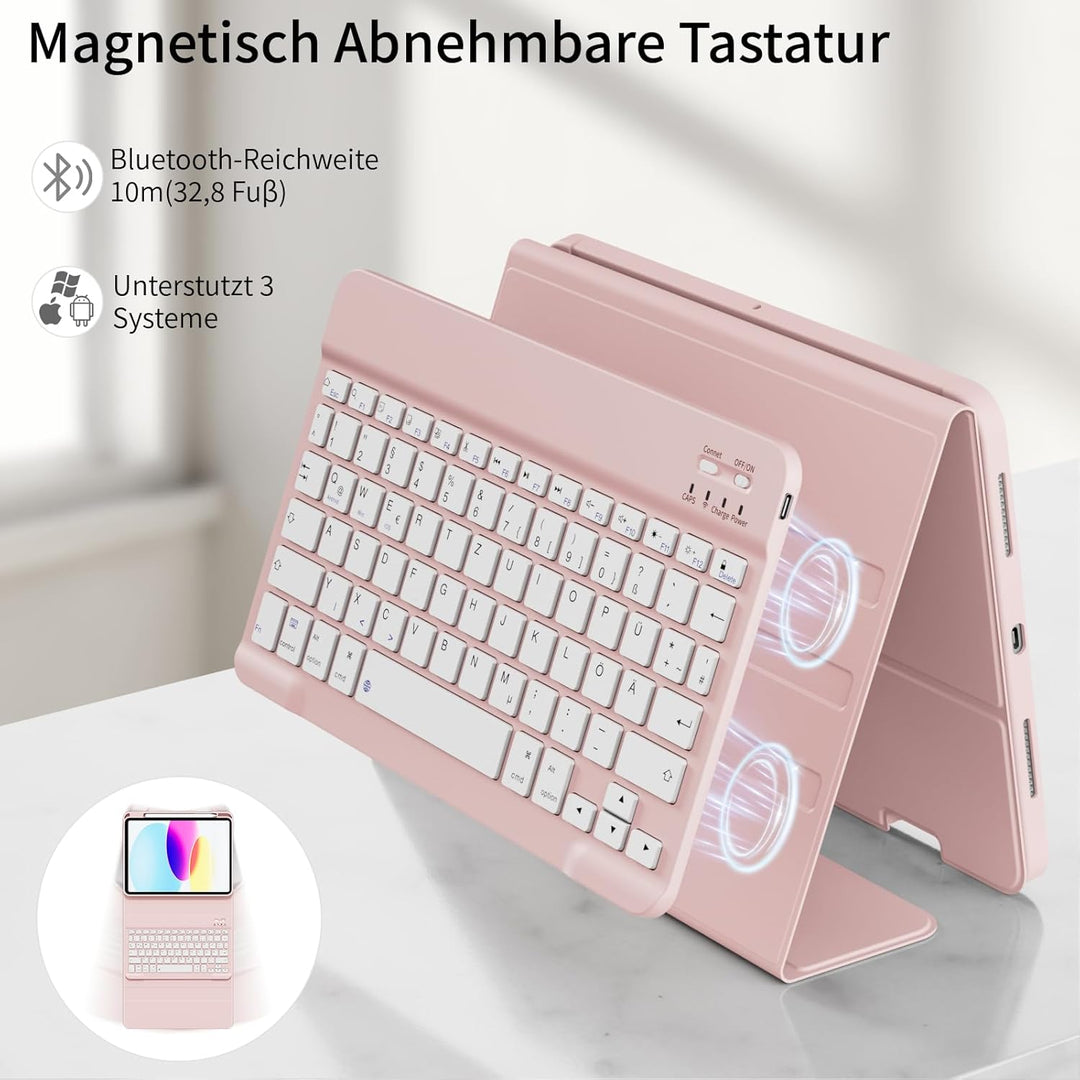 GKABXY Hülle mit Tastatur für iPad A16 11 Generation 2025/10 Generation 2022(11/10.9 Zoll), Soft TPU