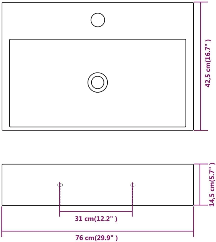 vidaXL Waschbecken mit Hahnloch Keramik Weiss Aufsatzwaschbecken Waschplatz 76 x 42.5 x 14.5 cm Weis