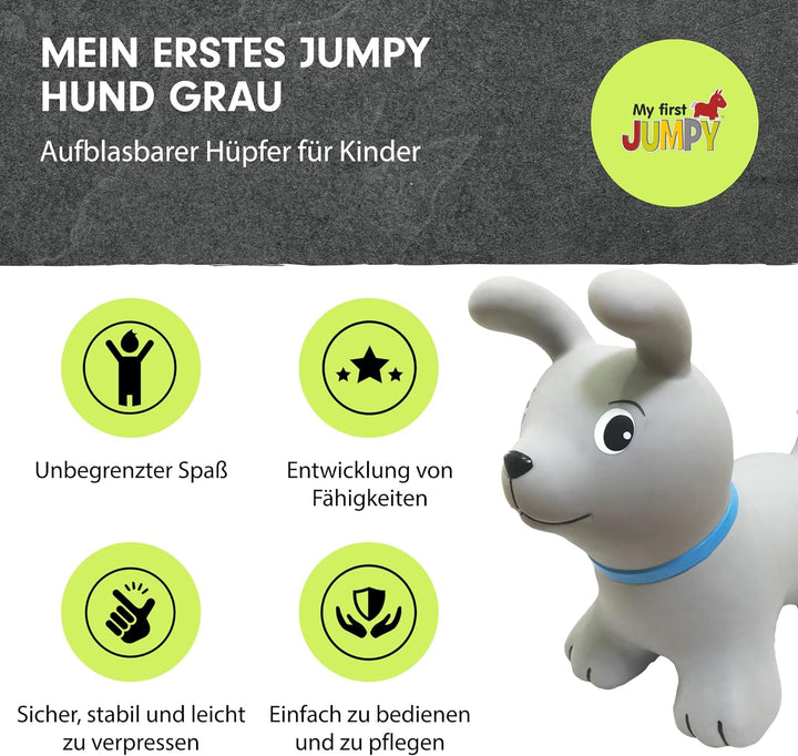 GERARDO'S Toys Gerardos My First Jumpy Hüpfspielzeug Grau Hund für drinnen und draussen, Hüpftier Ki