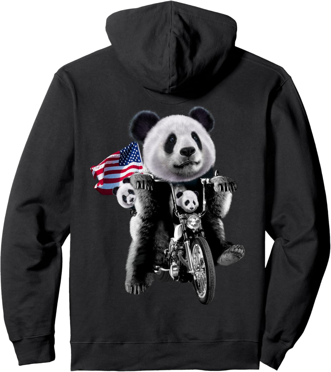 Patriot Riesenpanda mit Jungen auf Motorrädern Pullover Hoodie