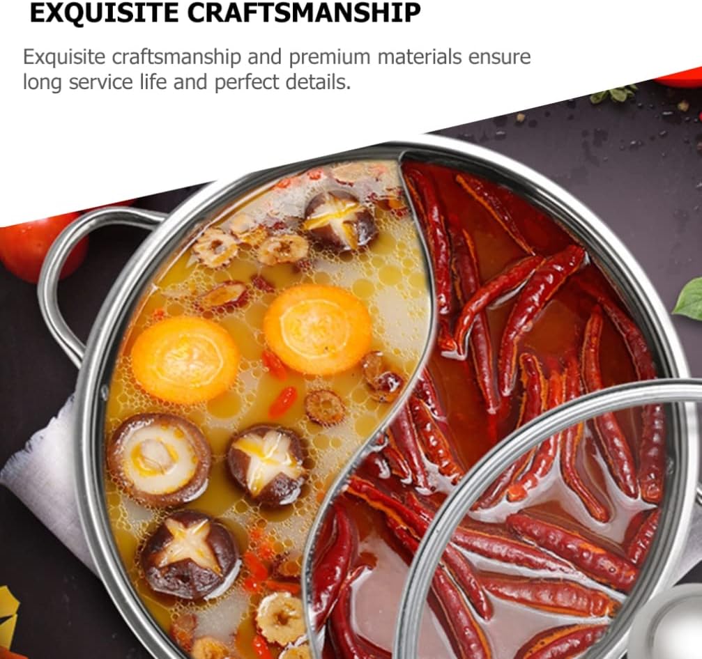 BESTonZON Edelstahl Hot Pot mit Trennwand, 32cm Geteilter Shabu Shabu Topf für Induktion & Gasherd,