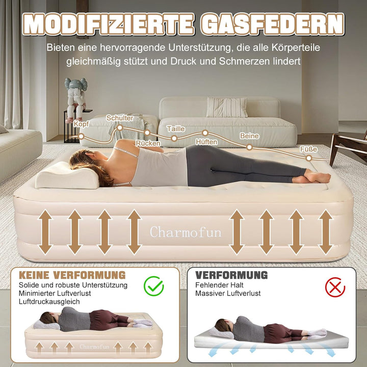 Luftmatratze 2 Personen, Luftbett 2 Personen 200 x 154 x 43cm, Luftmatratze Selbstaufblasend mit Int