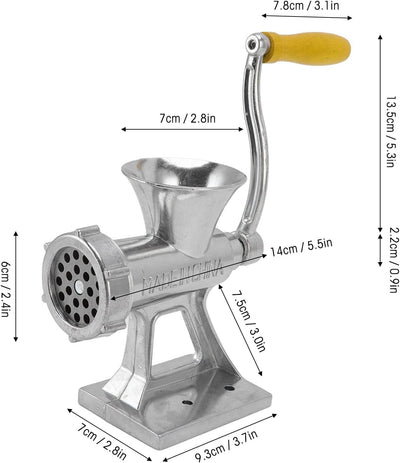 Natudeco Manueller Fleischwolf Fleischwolf Aluminiumlegierung Silber Einfache Bedienung Kleiner Flei