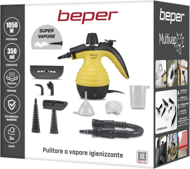 BEPER 50.700 Dampfreiniger Boden, Sofas, Teppiche - Dampfreiniger 135° max, 3 Meter Kabel, 350 ml