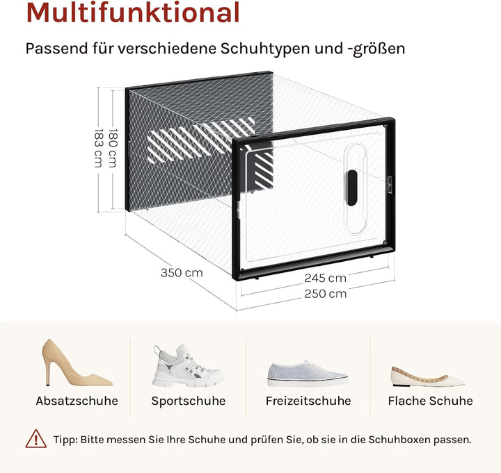 WOLTU Schuhbox stapelbar, 8er Set, Schuhkarton mit magnetischer Tür, Kunststoffbox für Schuhaufbewah