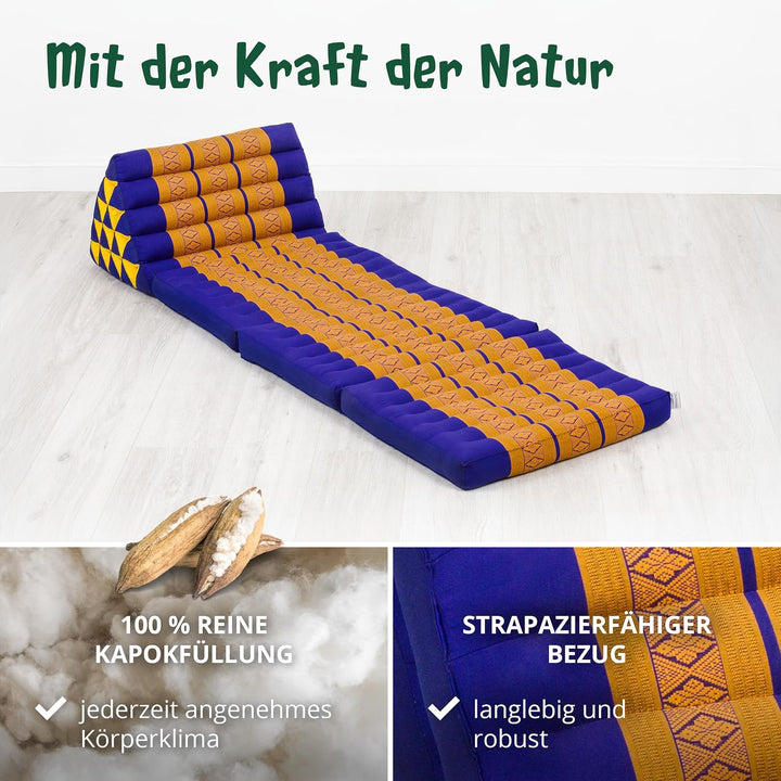 livasia Thaikissen 3 Auflagen extrahoch - 185x55x8cm - Dreieckskissen mit Klappmatratze, Kapok, Jumb