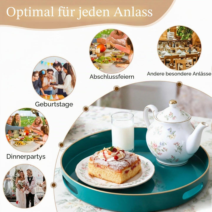Simmer Stone Rundes Tablett aus Kunststoff, dekoratives Tablett, runder Kunststoff mit Griffen, mode