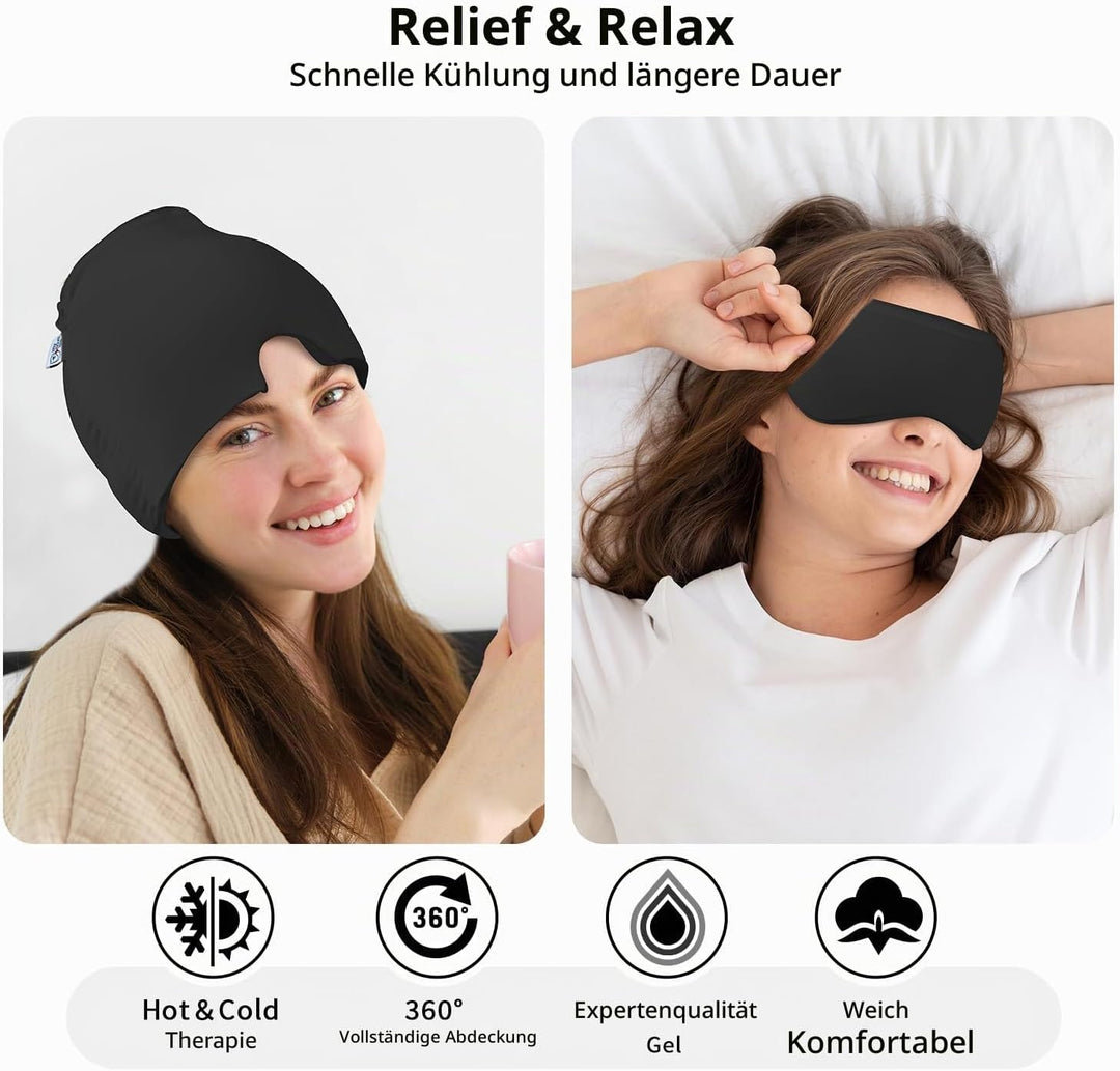 2 Stück Migräne Maske und Augenmaske Kühlend, Migräne Kühlmaske, Migraine Relief Cap, Kopfschmerzen