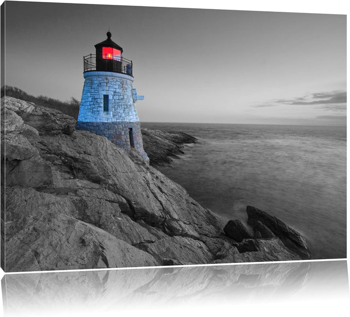 winziger Leuchtturm auf Felsen schwarz/weiss Format: 100x70 auf Leinwand, XXL riesige Bilder fertig