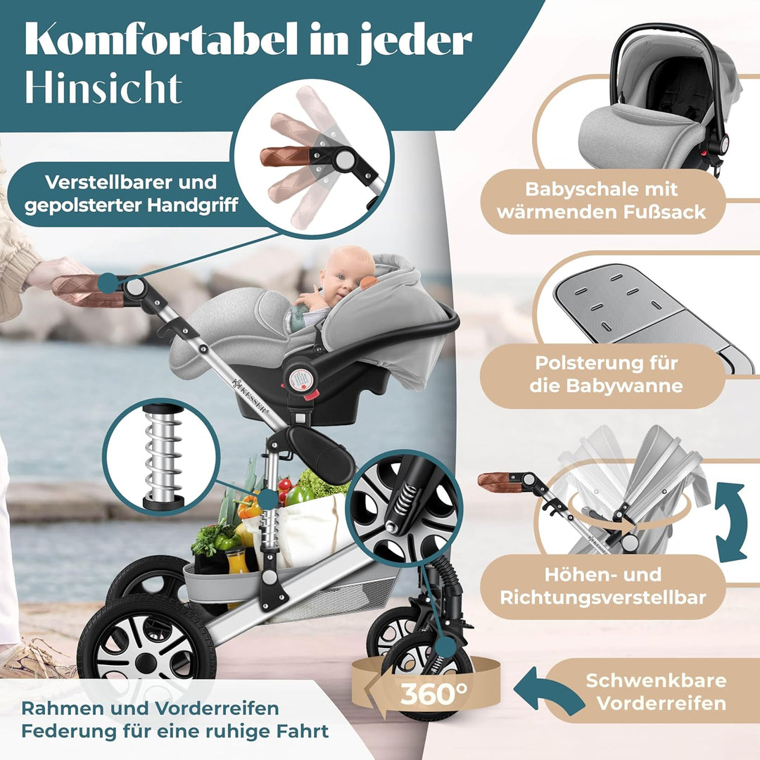 KESSER® Loops 3 in 1 Kinderwagen Kombikinderwagen Komplett-Set inkl. Babywanne & Buggy Sportsitz & A