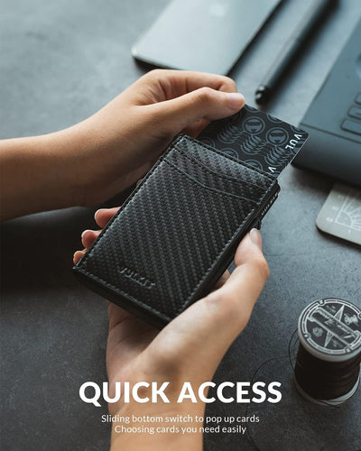 VULKIT Kreditkartenetui Leder Kartenetui RFID Blocking Automatische Pop Up Visitenkartenetui für Kar