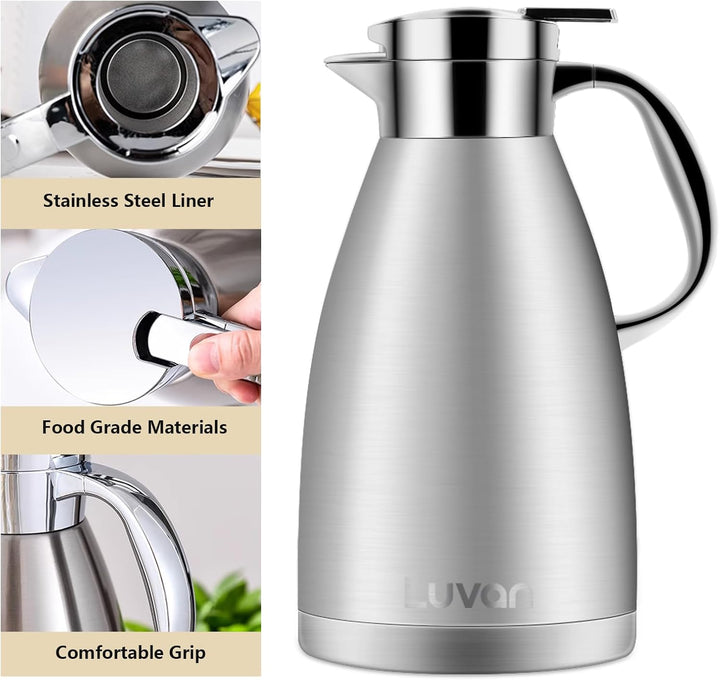 Luvan 1,8L Thermoskanne 304 Edelstahl Kaffee Isolierkanne 12h heiss und 24h kalt Doppelwandige Vakuu
