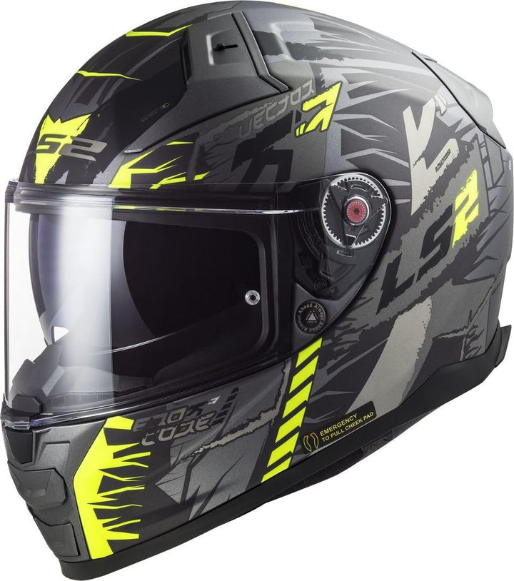 LS2, Integralhelme motorrad VECTOR II Techbot, titanium yellow XXXL, 3XL