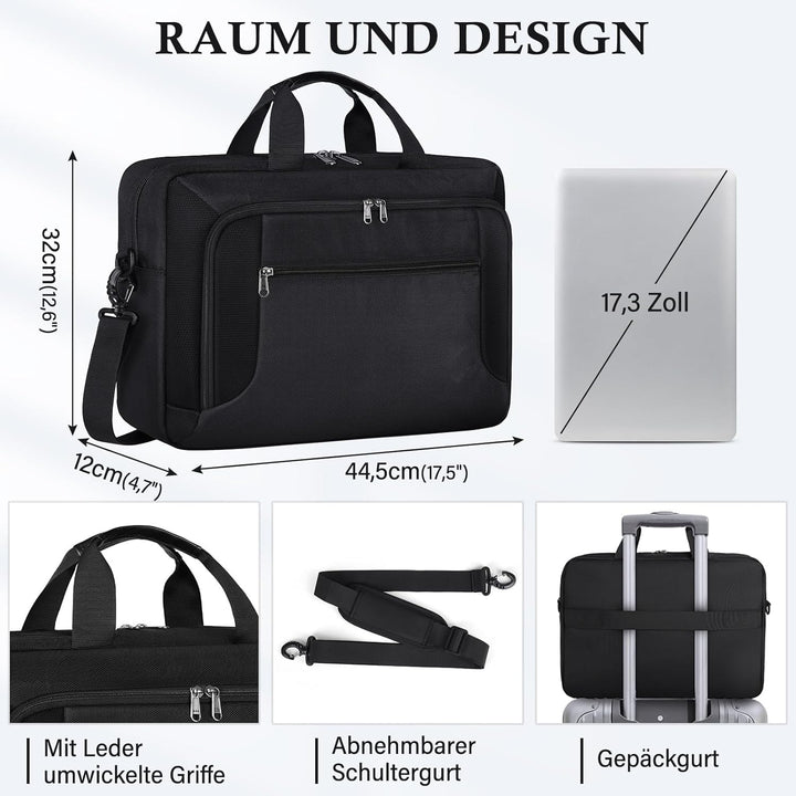 RAINSMORE Laptoptasche 17 Zoll Aktentasche Arbeitstasche Herren Business Taschen Notebooktasche Comp