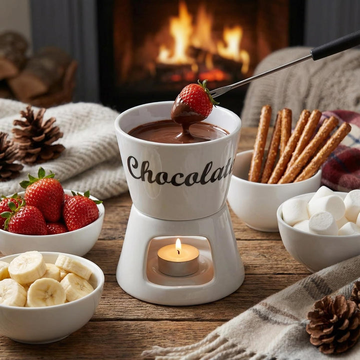 MIJOMA Schokoladenfondue Schoko-Fondue-Set Schokolade incl. 2 Fonduegabeln weiss ca. Ø12x15cm