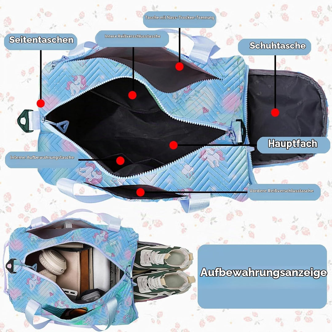 YOUYIKE Sporttasche Mädchen, Einhorn Yogatasche, Reisetasche Kinder, Schwimmtasche, Wasserdicht Turn