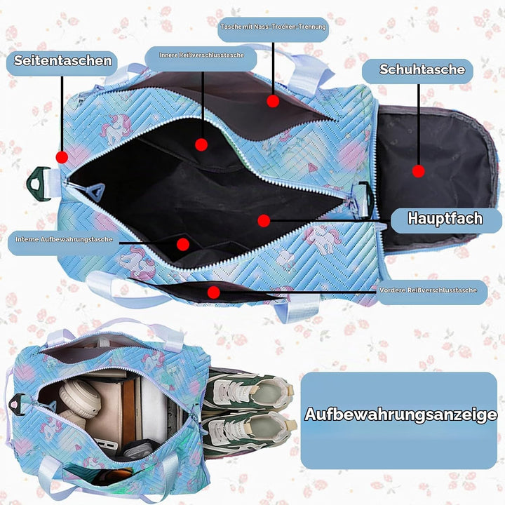 YOUYIKE Sporttasche Mädchen, Einhorn Yogatasche, Reisetasche Kinder, Schwimmtasche, Wasserdicht Turn