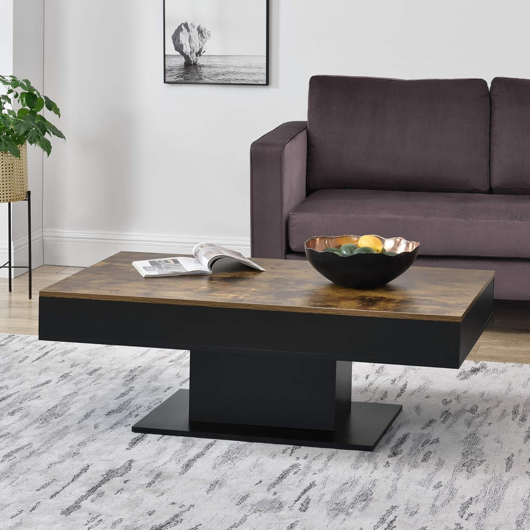 [en.casa] Couchtisch Lünen Wohnzimmertisch mit Stauraum Holzoptik Schwarz Truhentisch Sofatisch mit