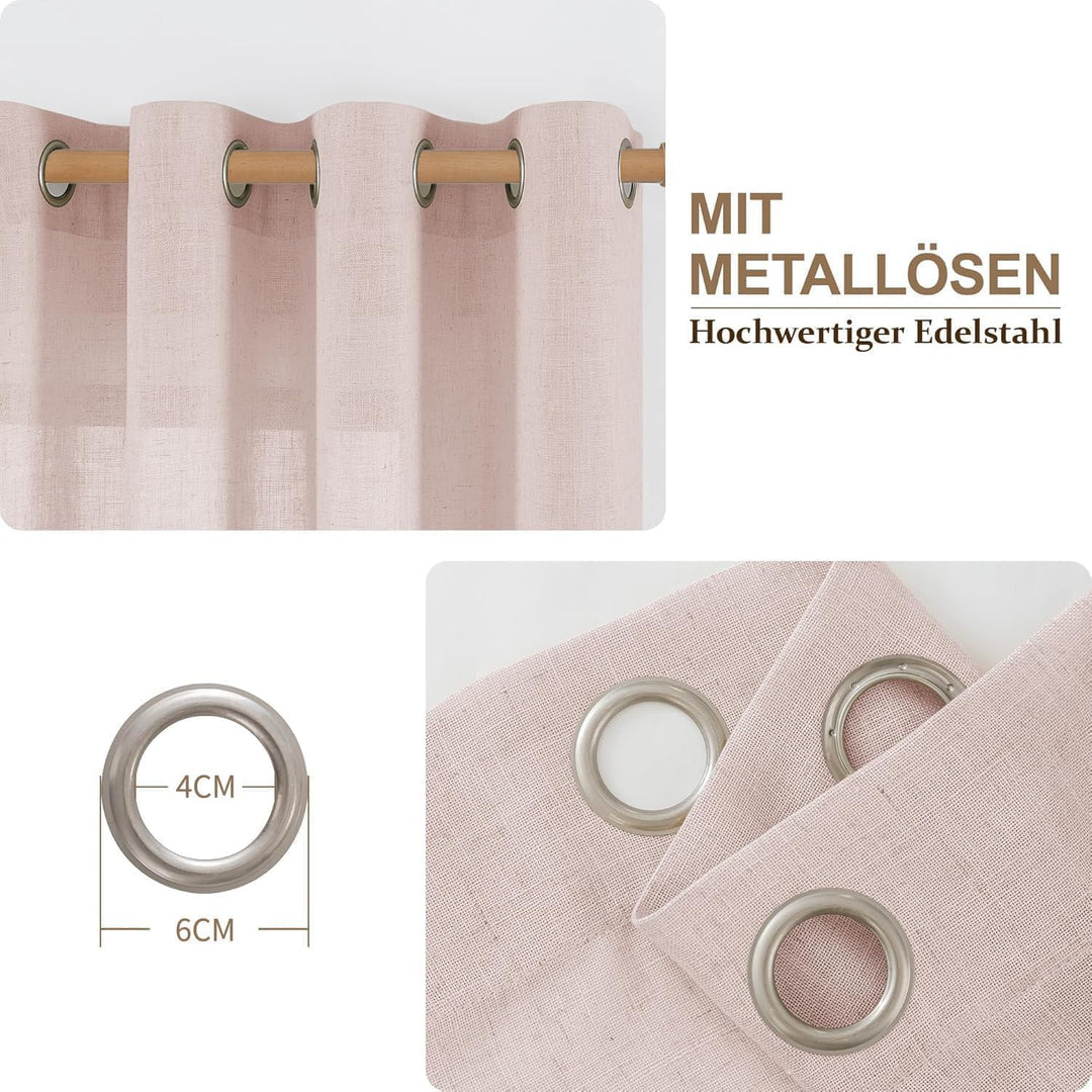 CUCRAF Leinenvorhang mit Ösen 2er Set H 175 x B 140 Altrosa Halb Transparent Stores Gardinen Schlauf