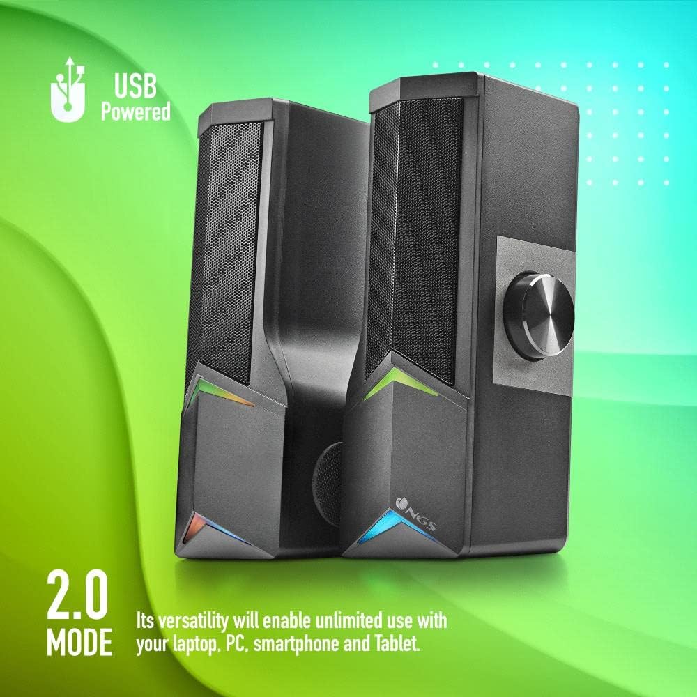 NGS GSX-B1200 - Teilbare Gaming-Soundbar 2.0, Ausgangsleistung 12 W, RGB-Lichter, kompatibel mit Blu