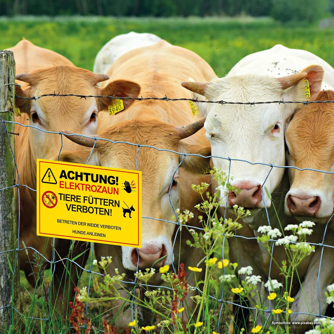 5 Stück XXL Achtung ! Elektrozaun Tiere füttern Weide betreten verboten Schild 30 x 40 cm aus stabil