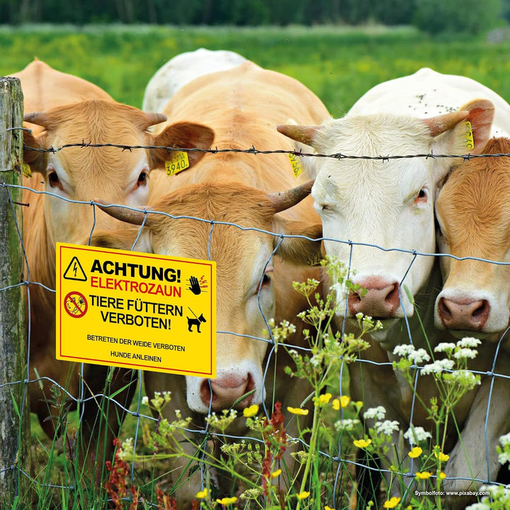 5 Stück XXL Achtung ! Elektrozaun Tiere füttern Weide betreten verboten Schild 30 x 40 cm aus stabil
