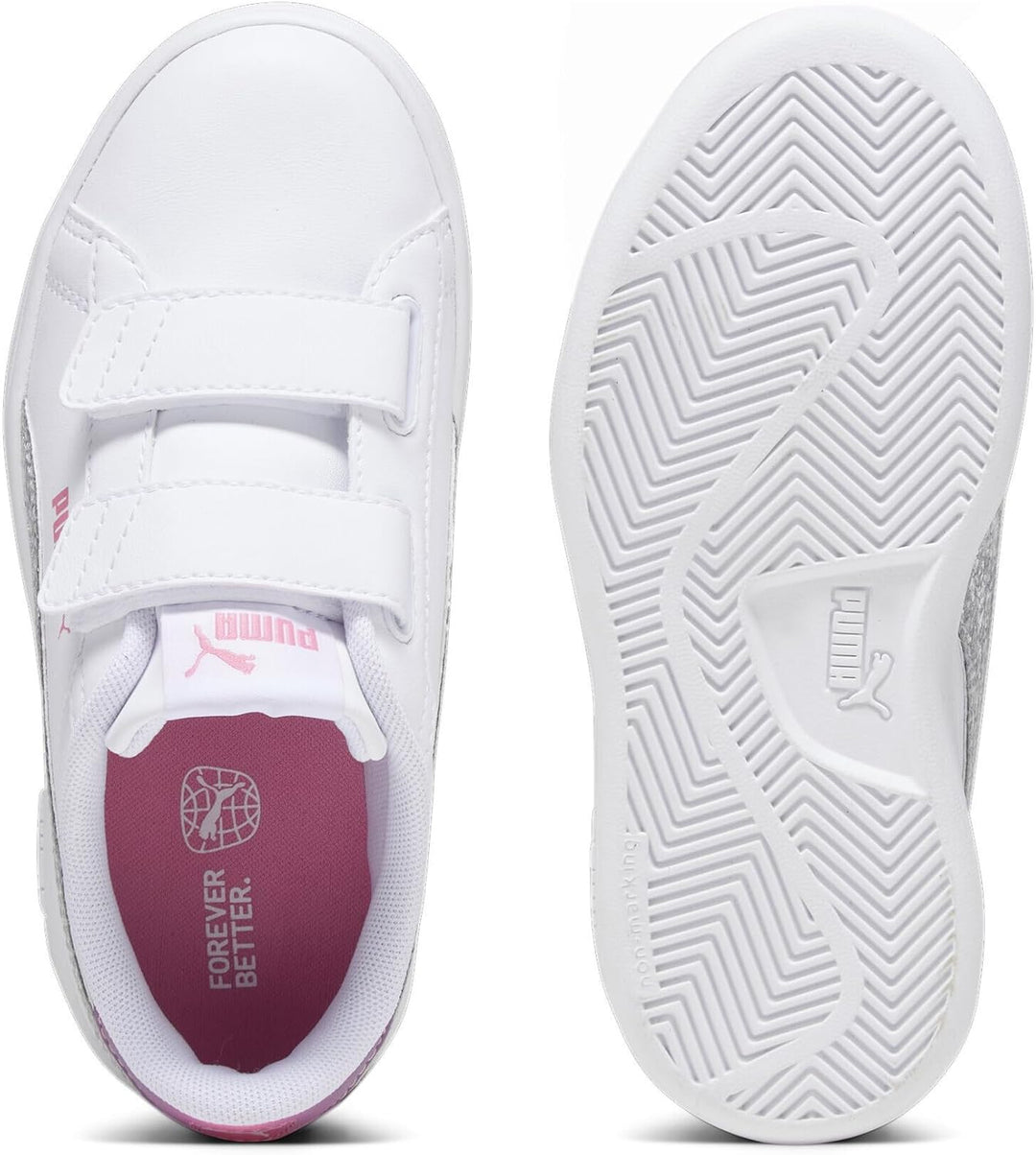PUMA Mädchen Smash 3.0 L Star Glow V Ps Sneaker 21 EU Puma White Puma Silver Strawberry Burst Purple