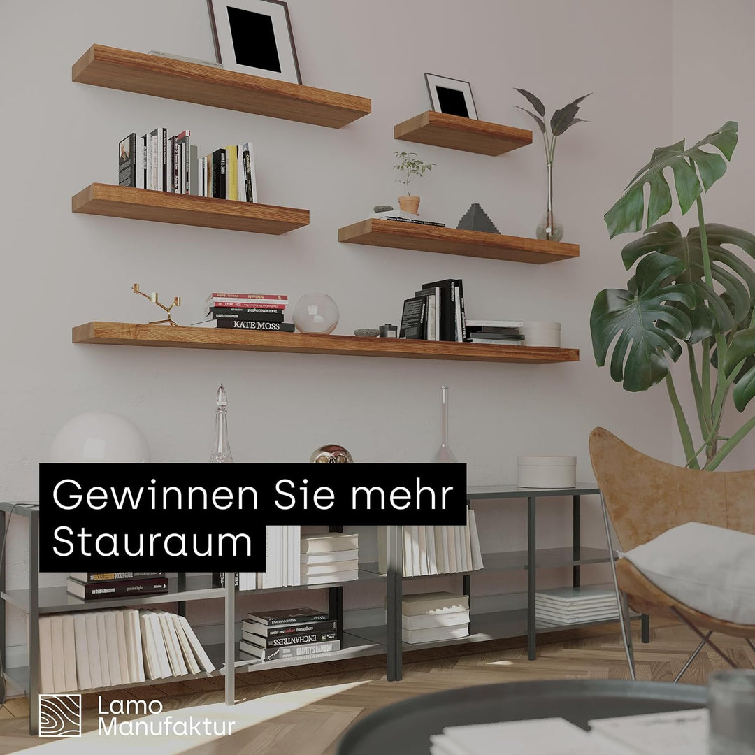 LAMO Manufaktur Wandregal Holz Gerade | Regal Farbe: Dunkel | Invisible: Schweberegal | 60 cm Invisi