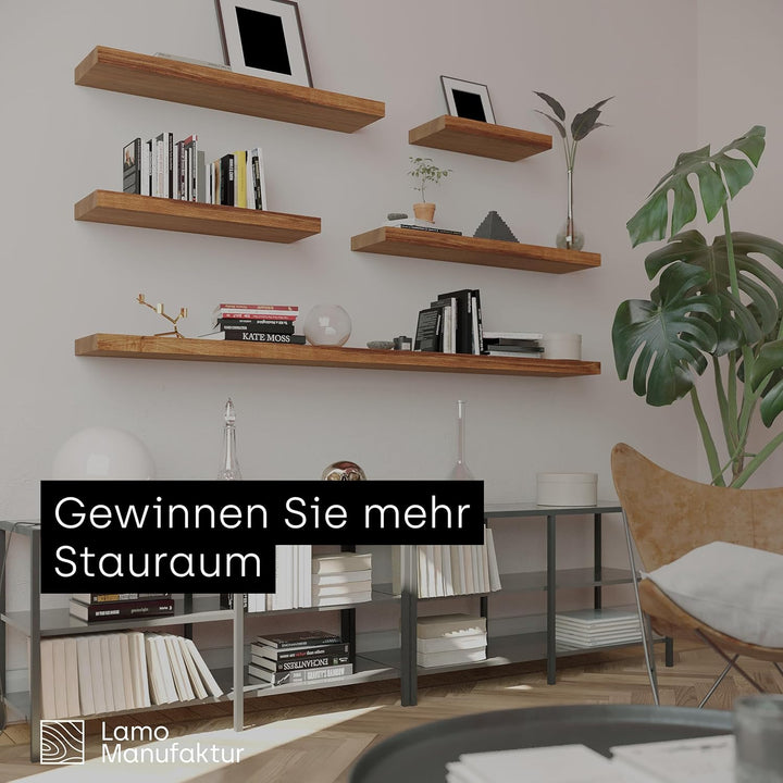 LAMO Manufaktur Wandregal Holz Gerade | Regal Farbe: Dunkel | Invisible: Schweberegal | 60 cm Invisi