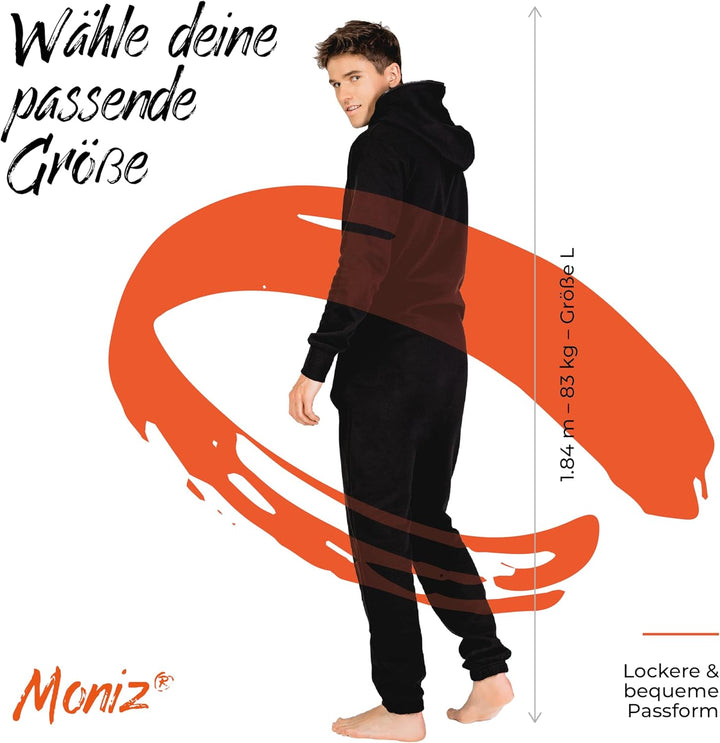 Moniz Herren Jumpsuit, Onesie Herren atmungsaktiv, 80% Baumwolle und weiches Innen-Vlies, 2-Wege YKK