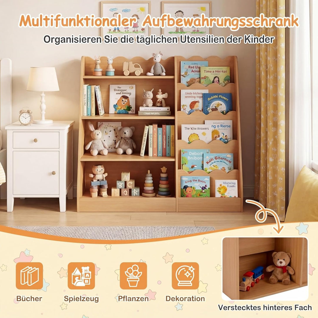 COSTWAY Kinder Bücherregal aus Holz, 5 stufiges Kinderregal mit 4 offenen Ablagen & versteckem Ablag