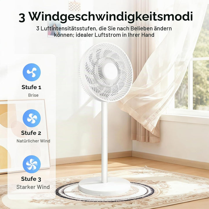 EXTRASTAR Standventilator 3 Windstärken 90° Oszillation, 2in1 Tisch- &amp; Bodenventilator Höhenverstell