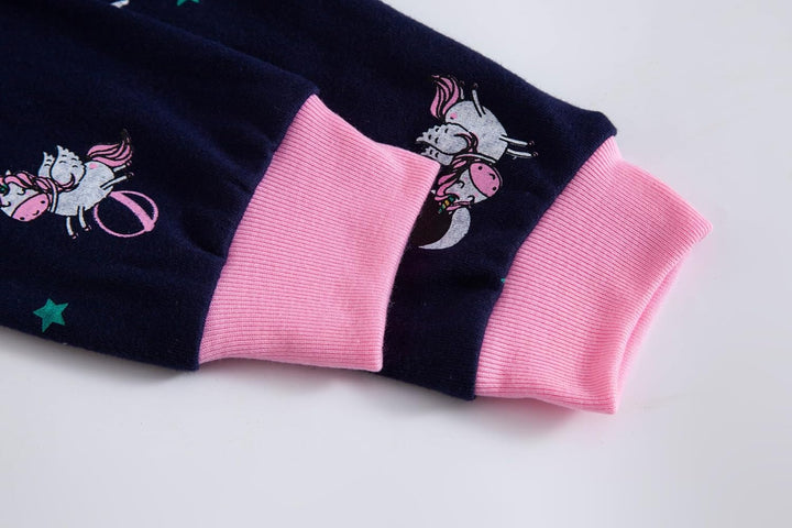 Mädchen Pyjamas Set Pyjamas 100% Baumwolle PJs Langarm Kurzarm Nachtwäsche 2-12 Jahre Einhorn-eule 3
