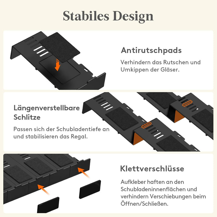 Lifewit Gewürzregal Schublade 48 Stück, Verstellbarer Gewürz Organizer für Alle Schubladen, Kombinie