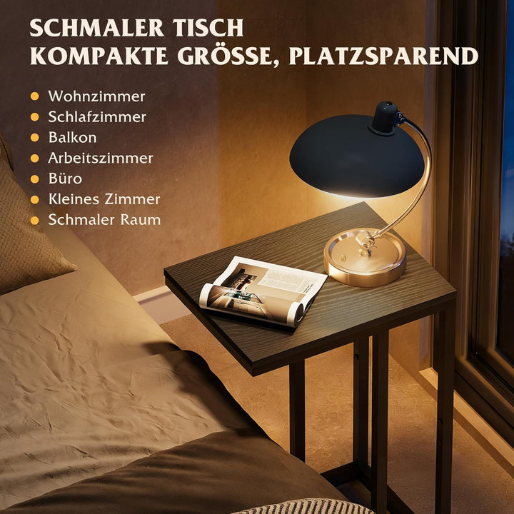 WLIVE Beistelltisch C Form Kleiner Sofatisch，Kaffeetisch mit Metallgestell，Tischplatte aus Holz，Couc