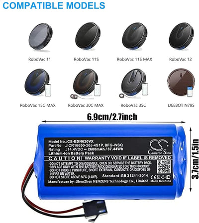 14.4V 2600mAh / 37.44Wh Ersatzakku, Batterie kompatibel mit Eufy RoboVac 11, 11S Plus,12,15TRoboVac