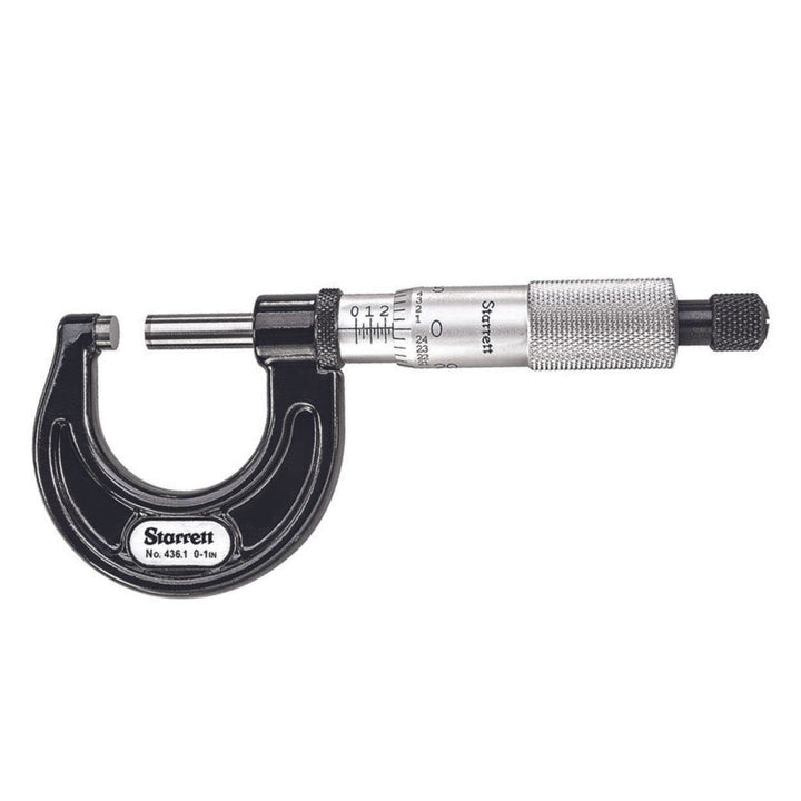 Starrett 436.1XRL-1 Aussenmikrometer, Ratschenanschlag, Kontermutter, Hartmetallflächen, Bereich 0-1