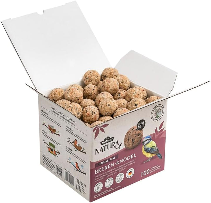 Dehner Natura Premium Meisenknödel ohne Netz, Beerenknödel, ganzjähriges Wildvogelfutter proteinreic