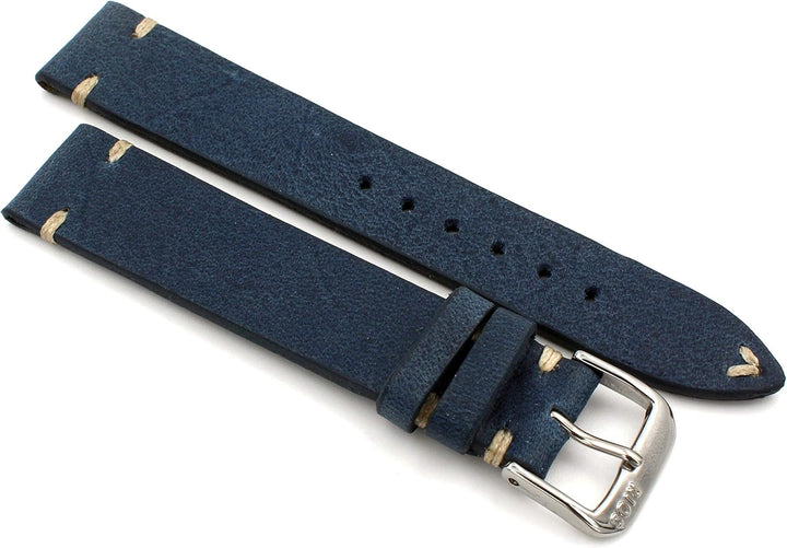 RIOS1931 18mm Sagittarius Vintage Rindsleder Uhrenarmband handgemacht in Deutschland blau