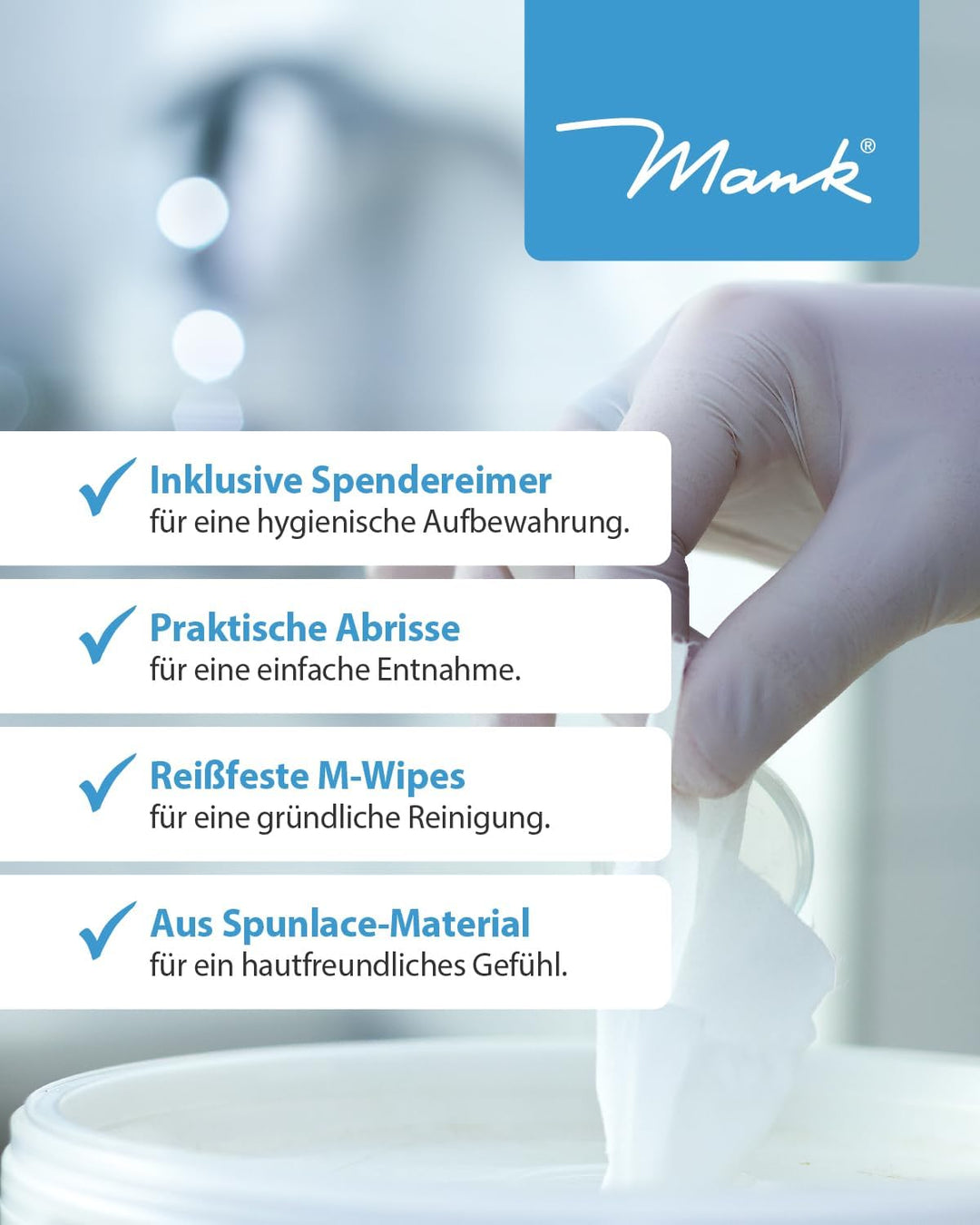 Reinigungstuch M-Wipes aus Spunlace ca. 200 Abrisse Weiss Vliesrolle im Spendereimer Wischtuch Reini
